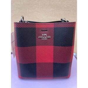 Coach Mini Town Bucket Bag Buffalo Plaid Red & Black Gingham